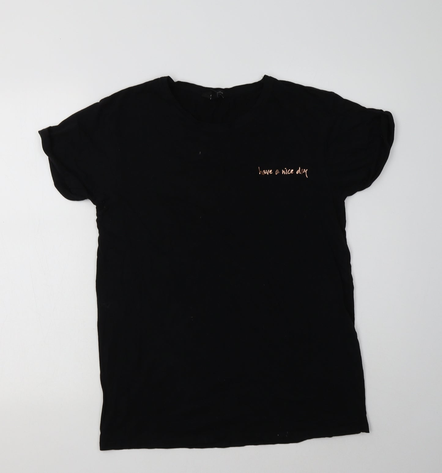 New Look Womens Black  Cotton Basic T-Shirt Size 12 Crew Neck