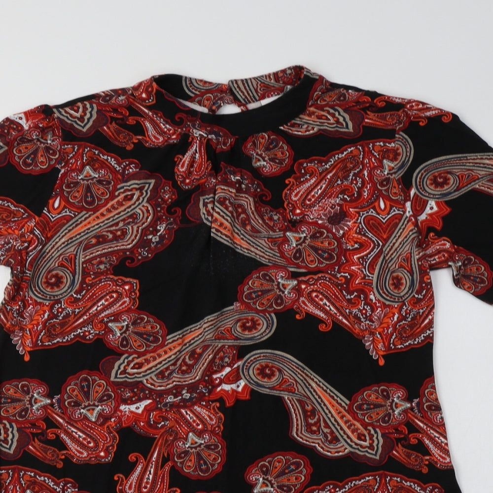 Wallis Womens Black Paisley Viscose A-Line  Size 12  Mock Neck