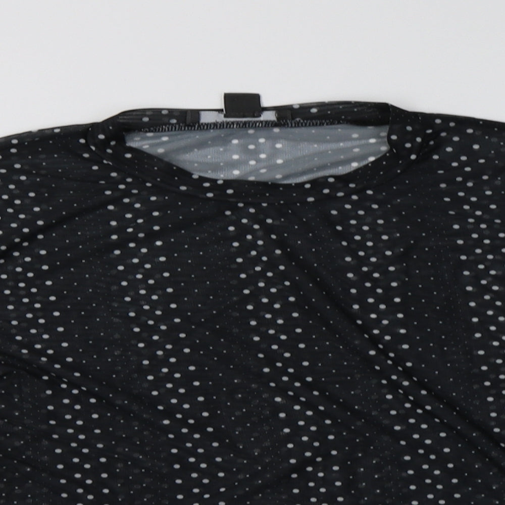 Primark Womens Black Polka Dot Polyester Cropped T-Shirt Size L Crew Neck