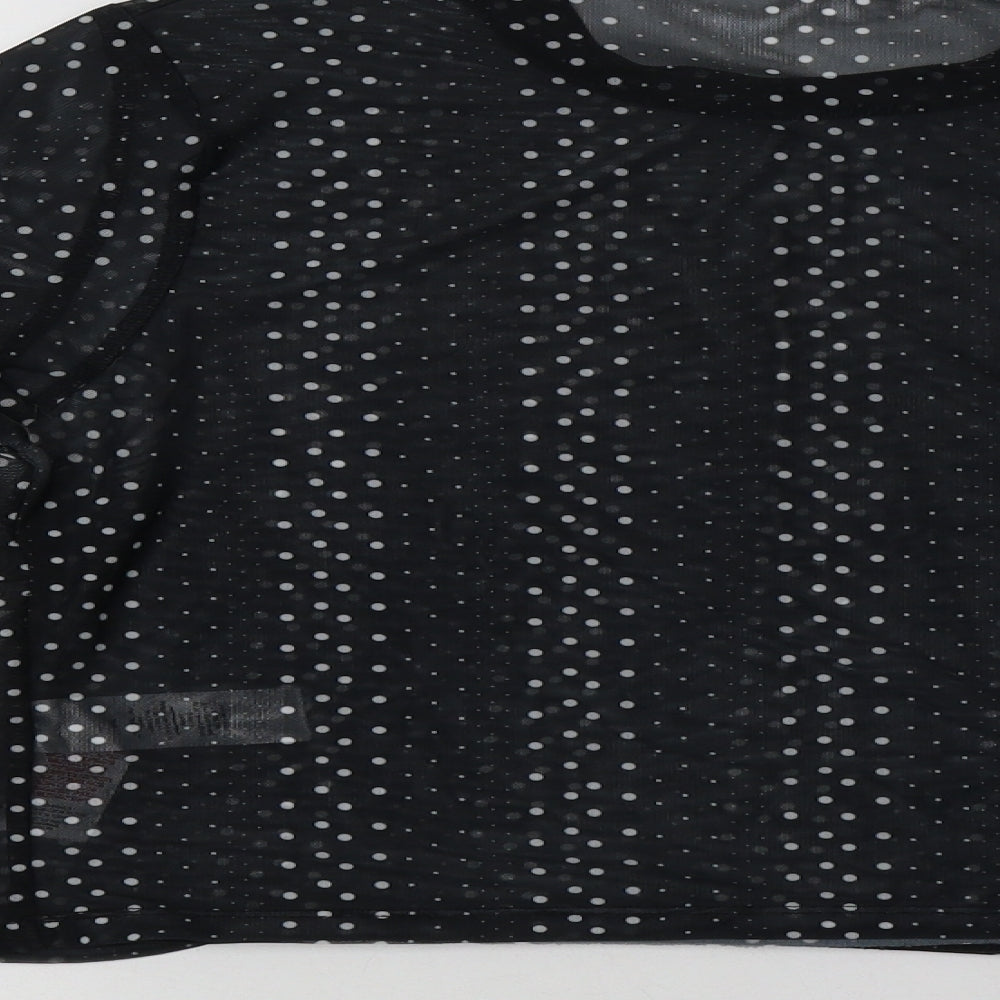 Primark Womens Black Polka Dot Polyester Cropped T-Shirt Size L Crew Neck