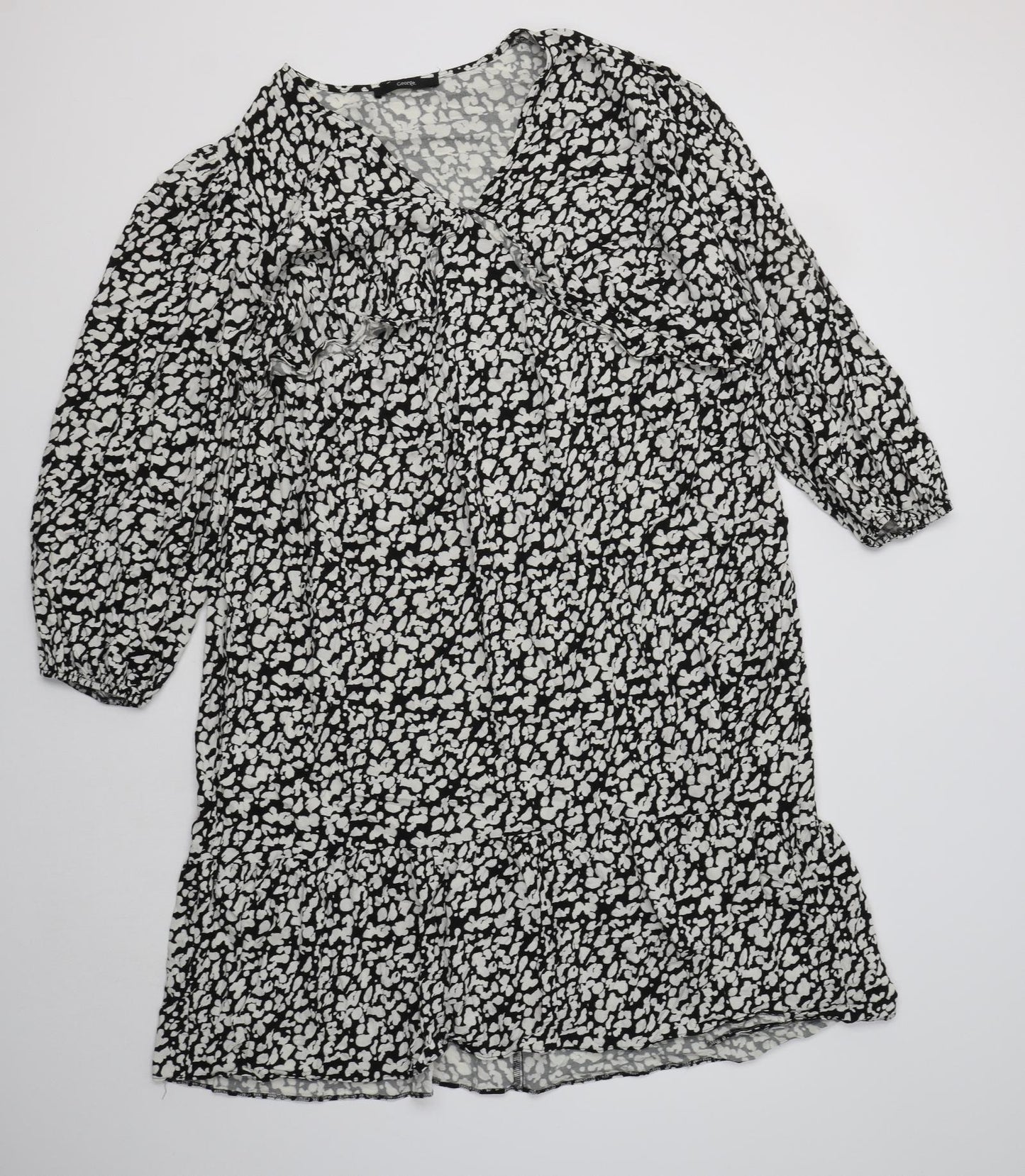 George Womens Black Animal Print Viscose A-Line  Size 18  V-Neck