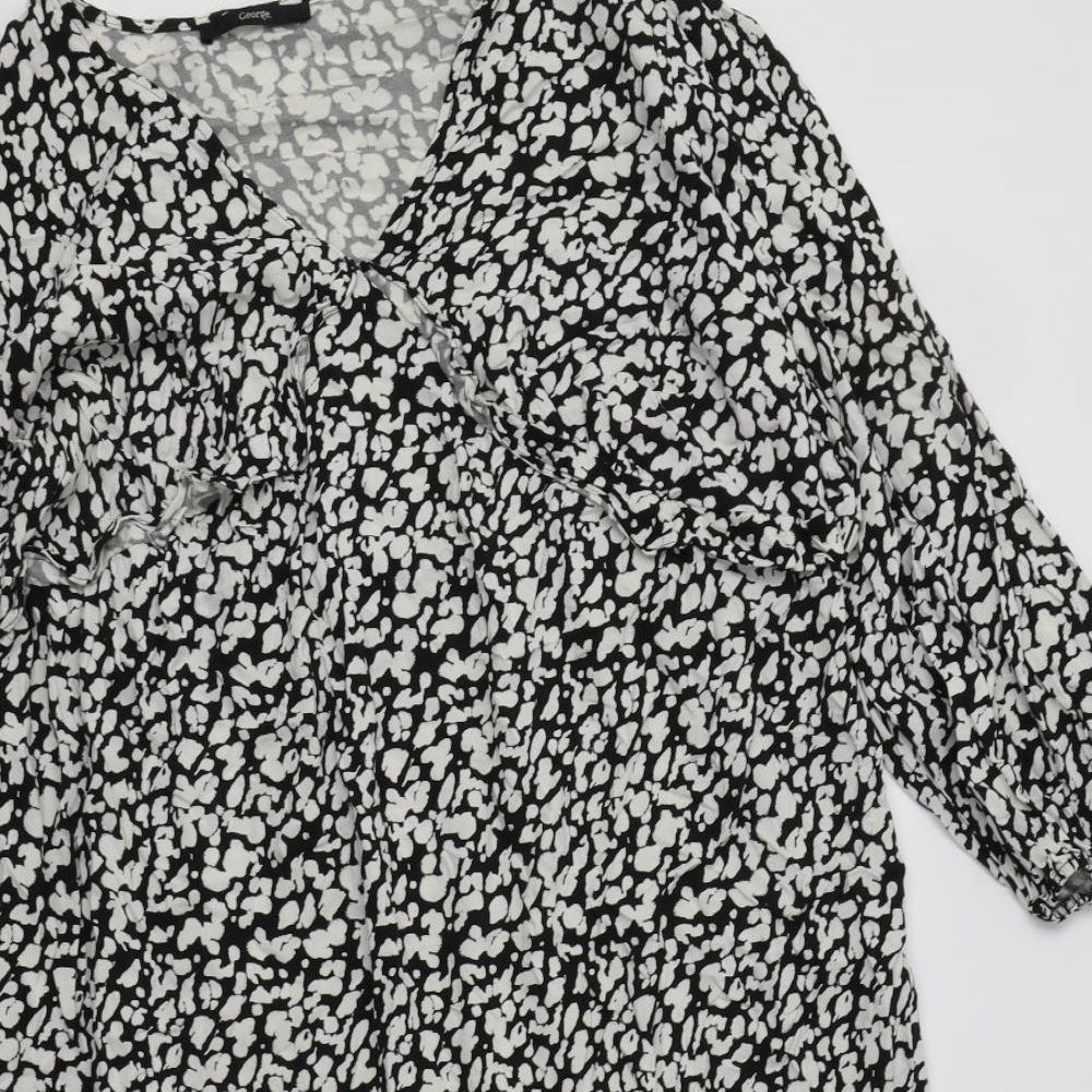 George Womens Black Animal Print Viscose A-Line  Size 18  V-Neck