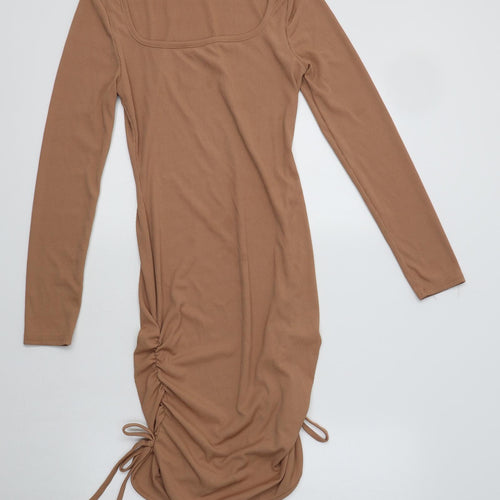 Boohoo Womens Beige  Polyester Bodycon  Size 10  Scoop Neck