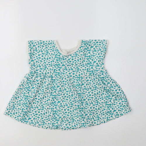 George Girls Green Animal Print Cotton Tunic Blouse Size 3-4 Years Crew Neck