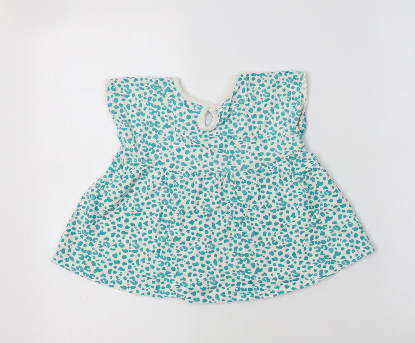 George Girls Green Animal Print Cotton Tunic Blouse Size 3-4 Years Crew Neck