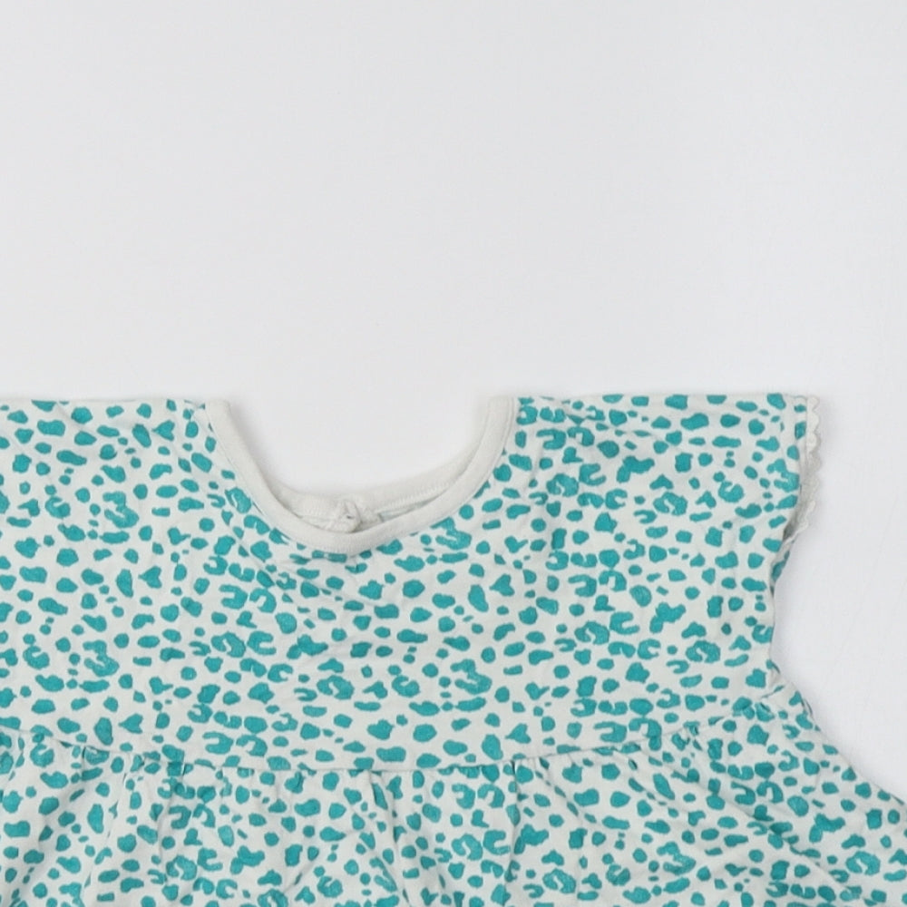 George Girls Green Animal Print Cotton Tunic Blouse Size 3-4 Years Crew Neck