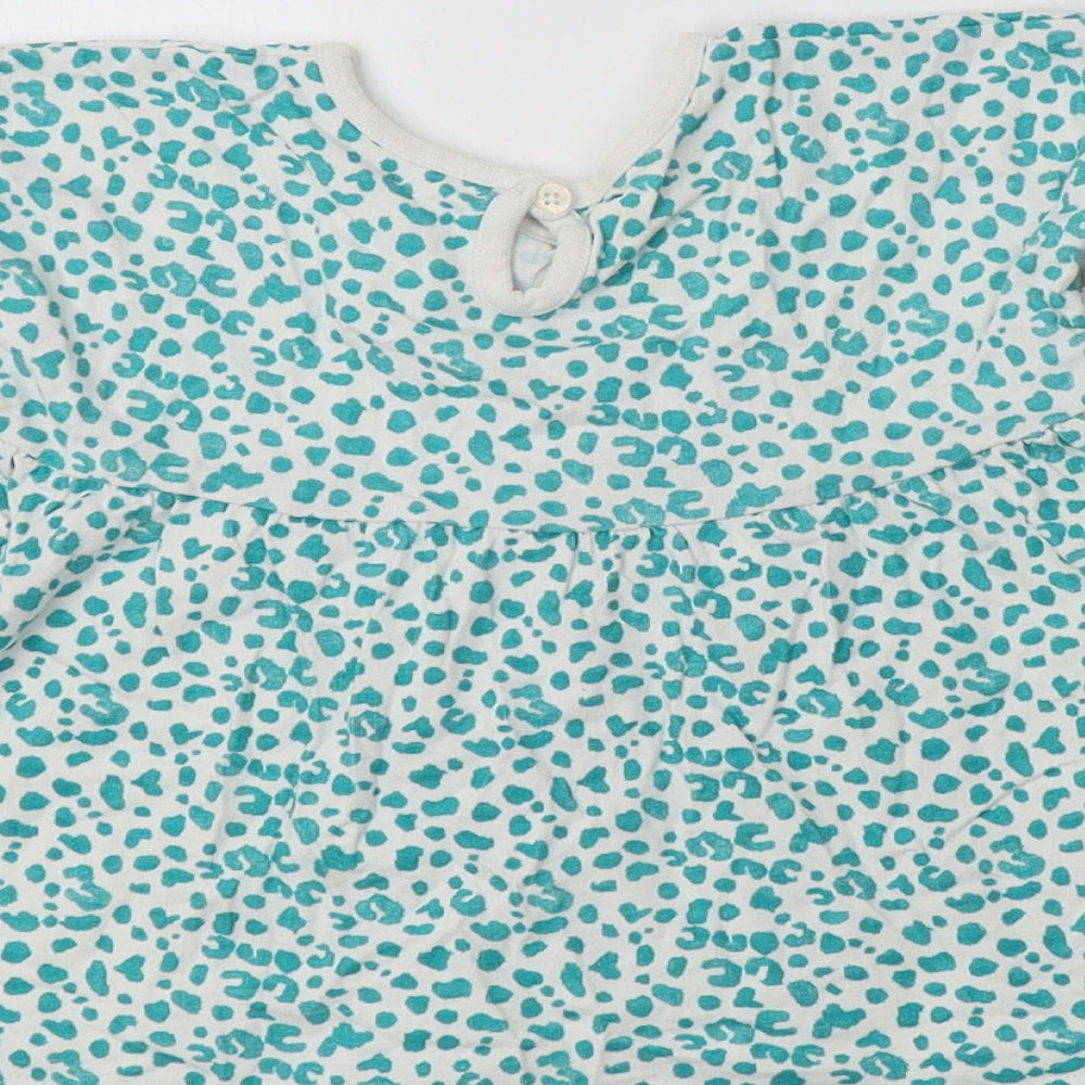 George Girls Green Animal Print Cotton Tunic Blouse Size 3-4 Years Crew Neck