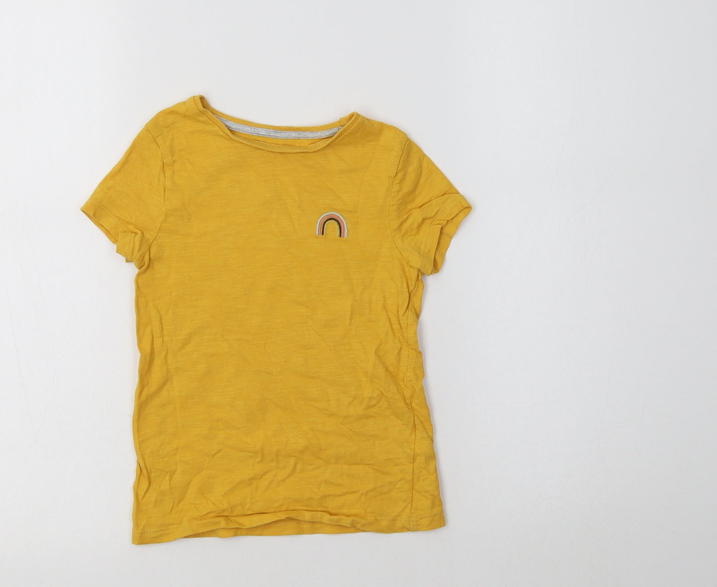 F&F Girls Yellow  Cotton Basic T-Shirt Size 3-4 Years Crew Neck  - Rainbow