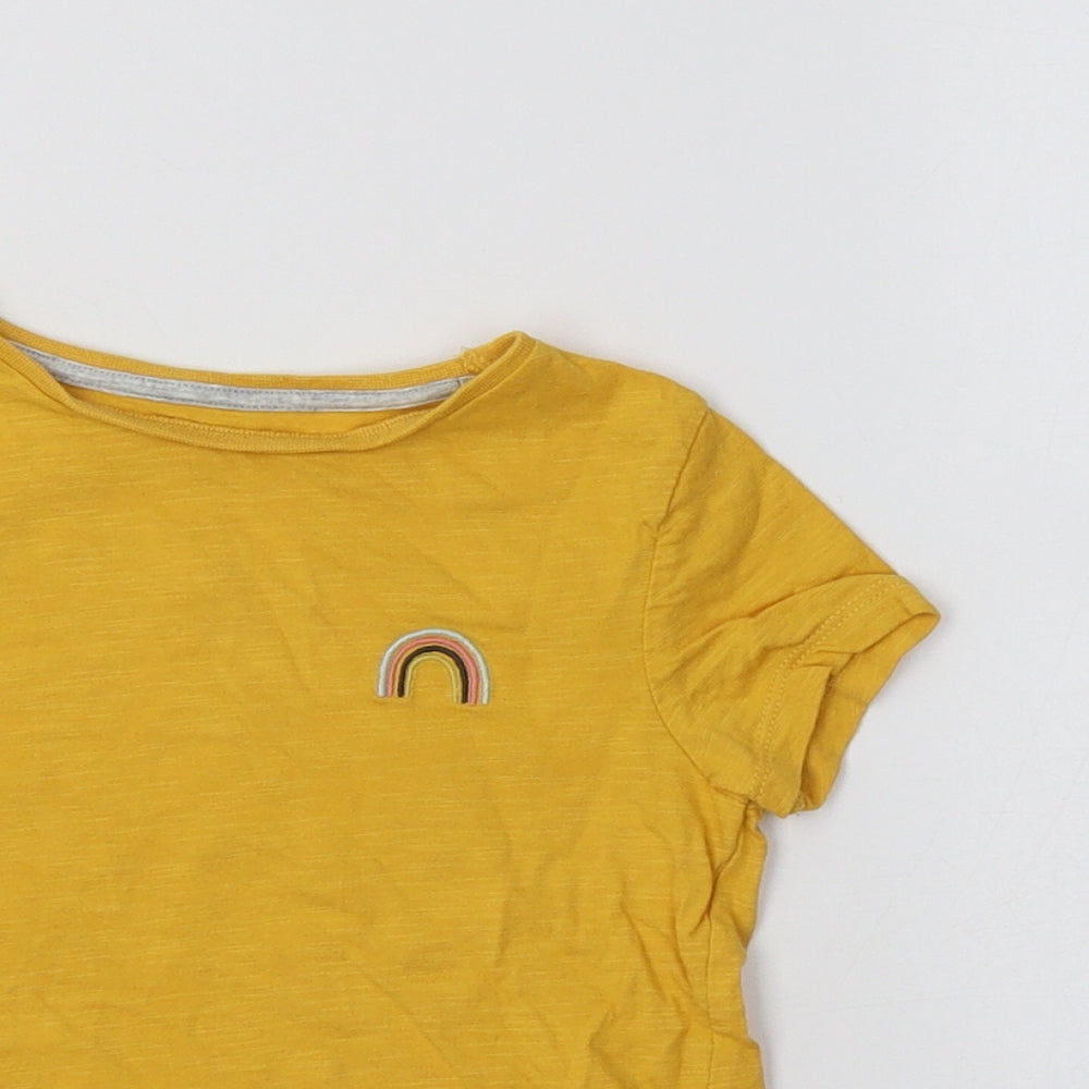 F&F Girls Yellow  Cotton Basic T-Shirt Size 3-4 Years Crew Neck  - Rainbow