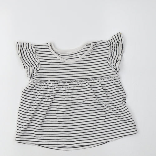 George Girls White Striped Cotton Basic T-Shirt Size 3-4 Years Crew Neck