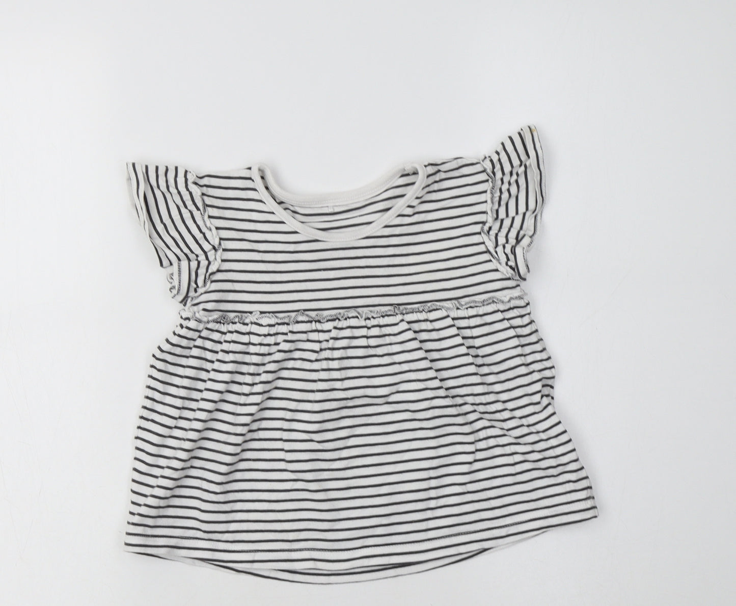 George Girls White Striped Cotton Basic T-Shirt Size 3-4 Years Crew Neck