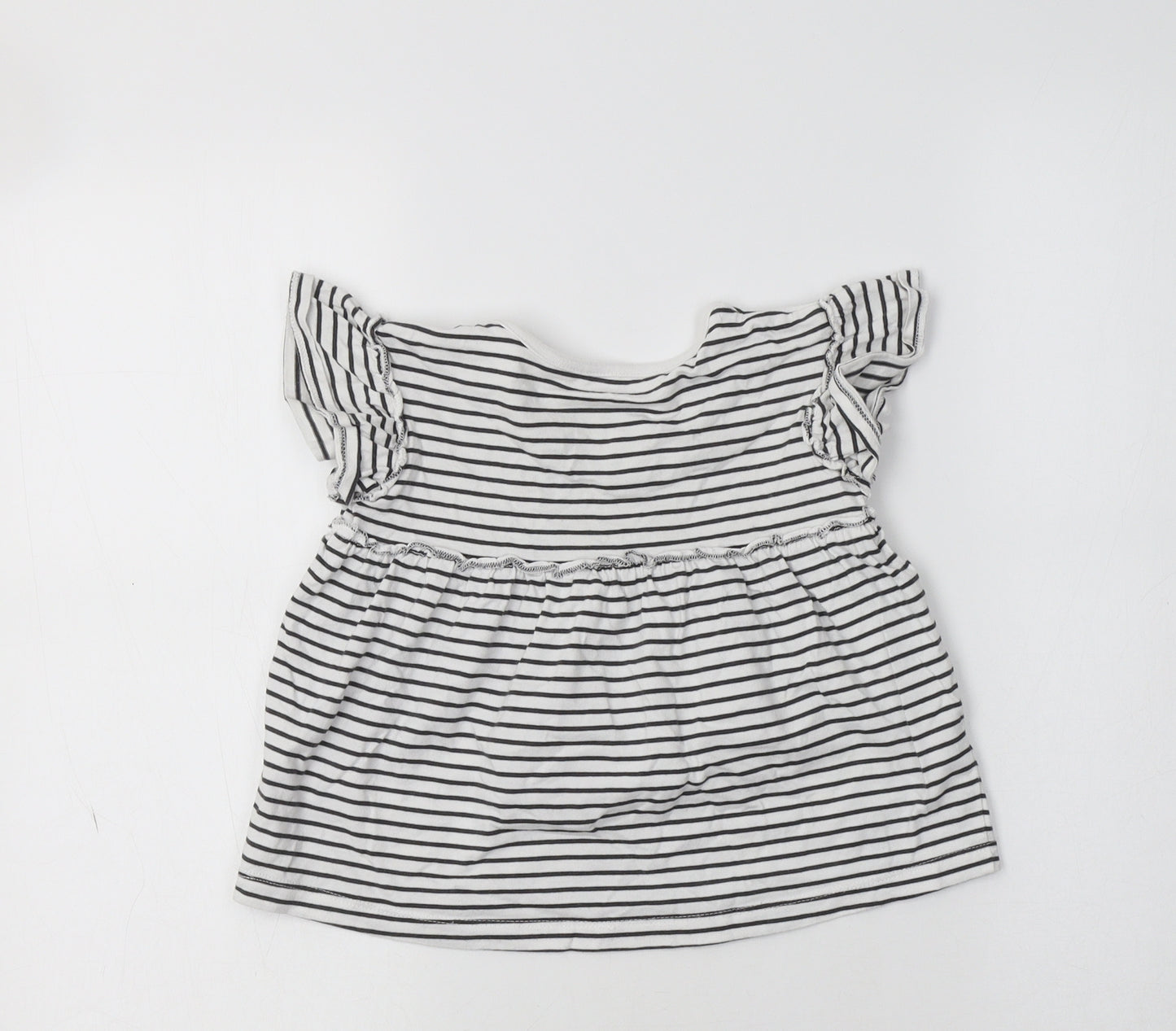 George Girls White Striped Cotton Basic T-Shirt Size 3-4 Years Crew Neck