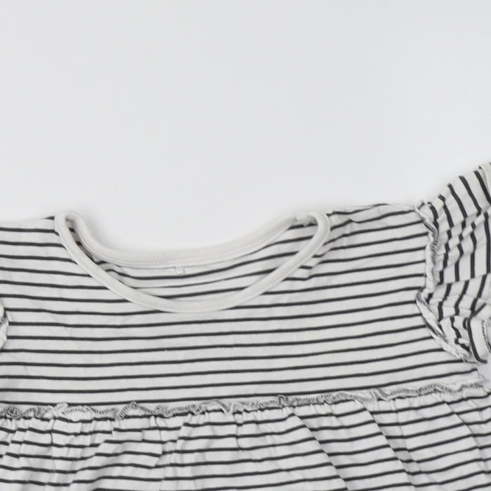 George Girls White Striped Cotton Basic T-Shirt Size 3-4 Years Crew Neck