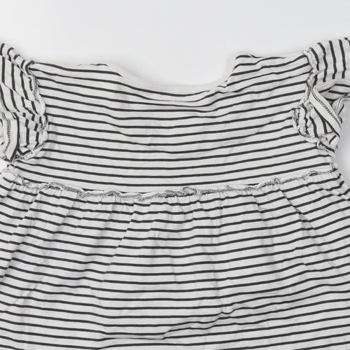 George Girls White Striped Cotton Basic T-Shirt Size 3-4 Years Crew Neck