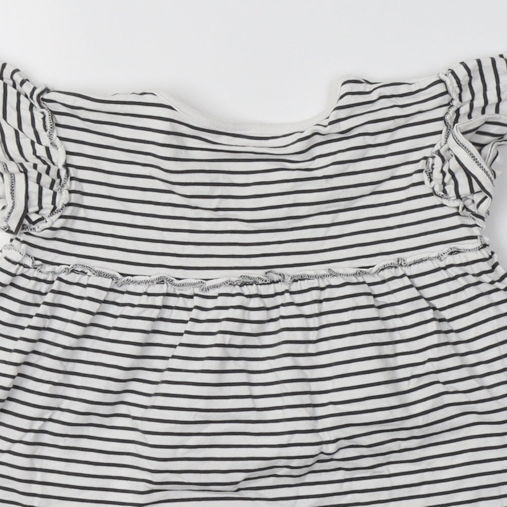 George Girls White Striped Cotton Basic T-Shirt Size 3-4 Years Crew Neck