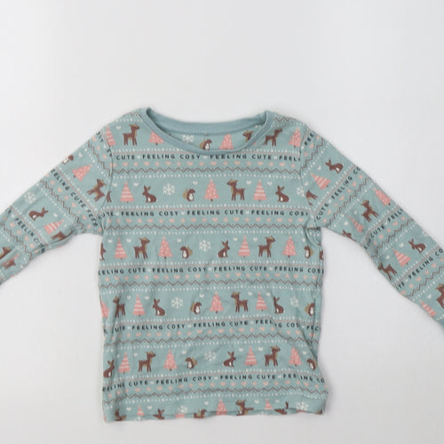 George Girls Green Fair Isle Cotton Top Pyjama Top Size 3-4 Years