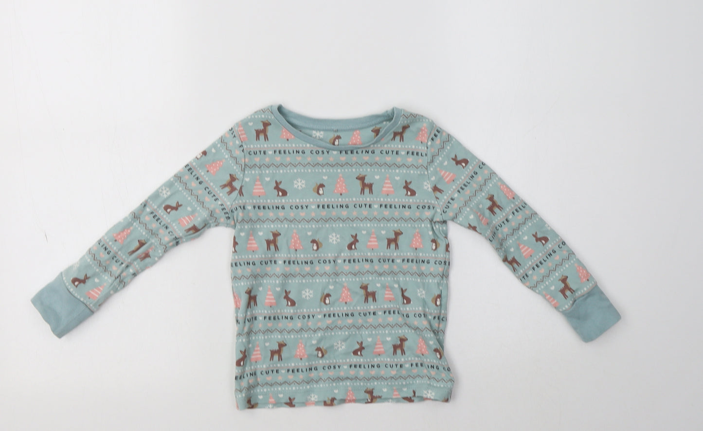 George Girls Green Fair Isle Cotton Top Pyjama Top Size 3-4 Years