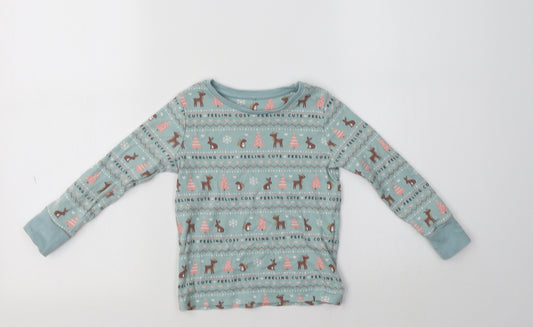 George Girls Green Fair Isle Cotton Top Pyjama Top Size 3-4 Years