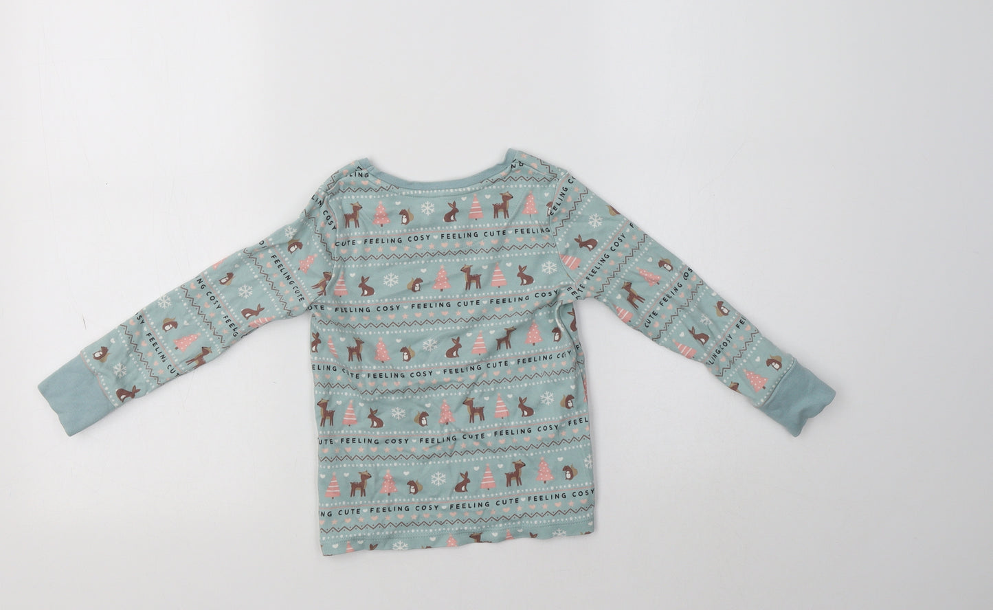 George Girls Green Fair Isle Cotton Top Pyjama Top Size 3-4 Years