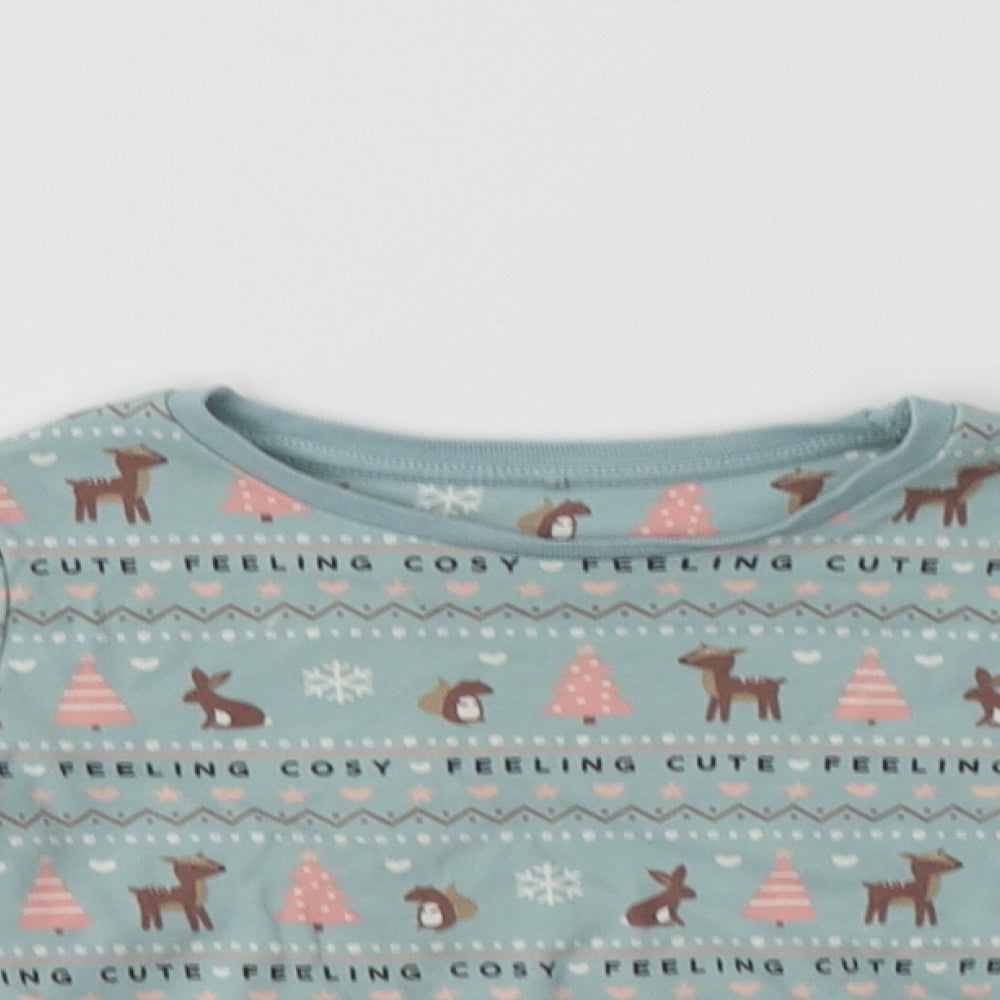 George Girls Green Fair Isle Cotton Top Pyjama Top Size 3-4 Years