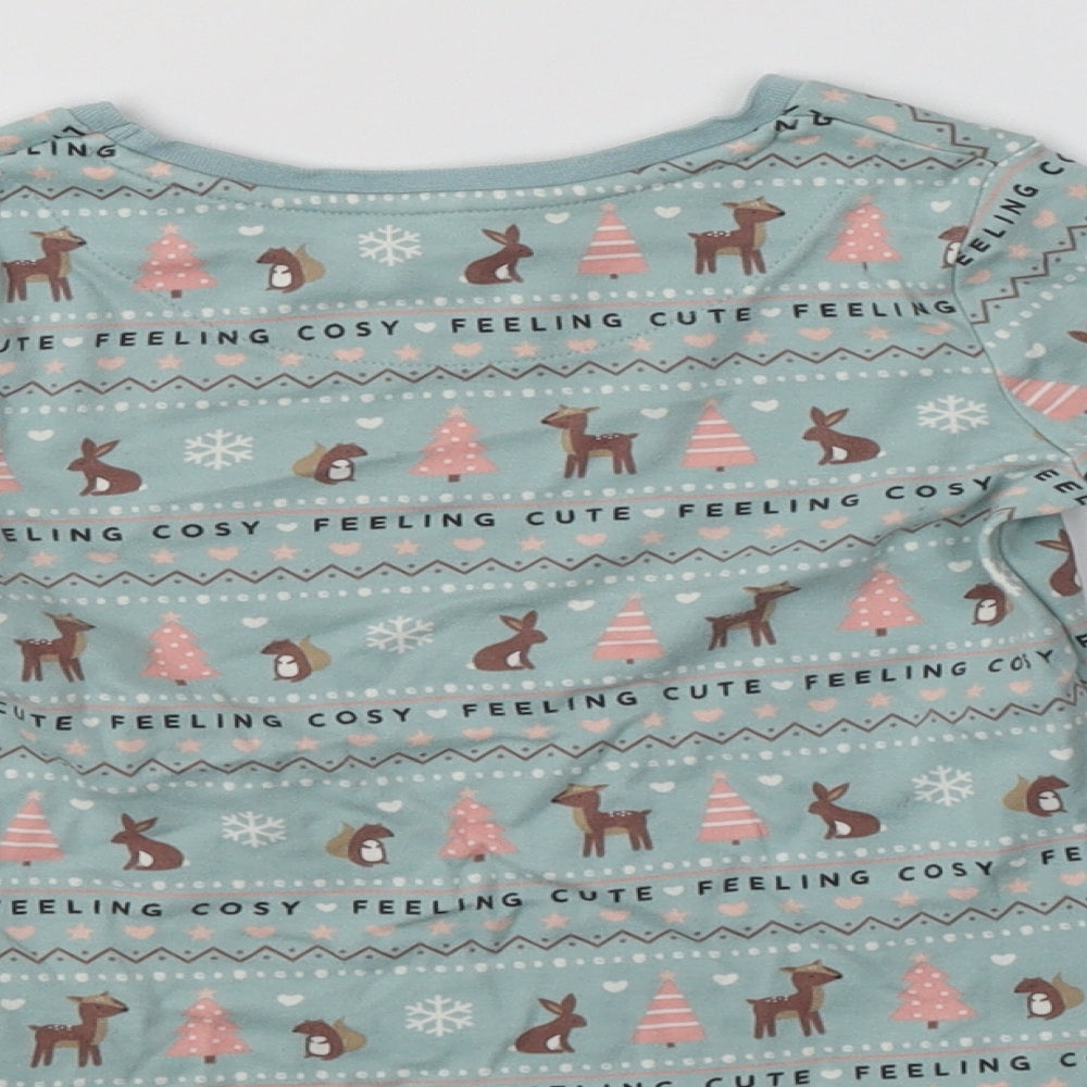 George Girls Green Fair Isle Cotton Top Pyjama Top Size 3-4 Years