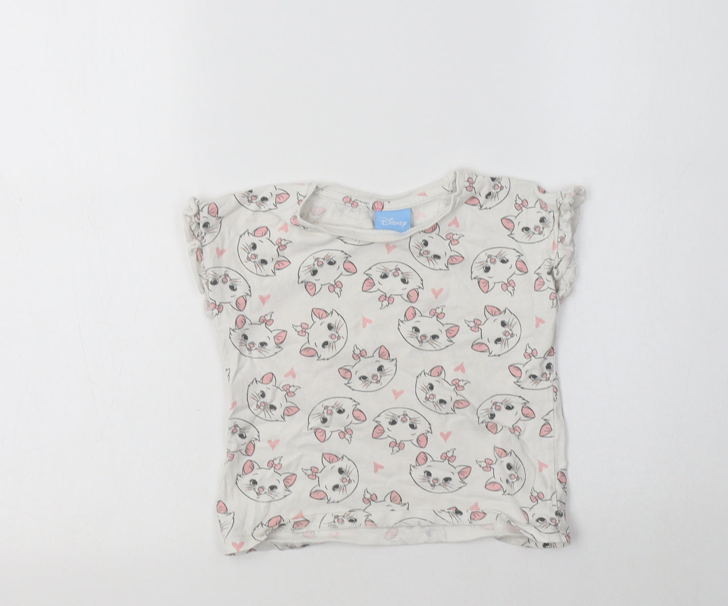 TU Girls White Geometric Cotton Basic T-Shirt Size 3-4 Years Crew Neck  - Cat Print
