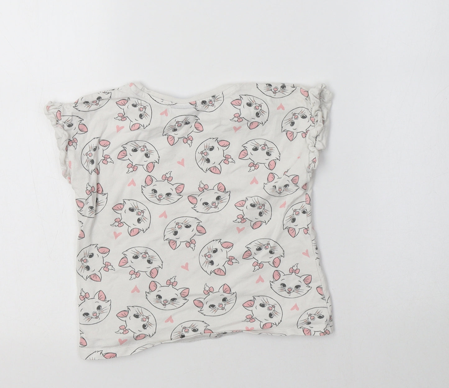 TU Girls White Geometric Cotton Basic T-Shirt Size 3-4 Years Crew Neck  - Cat Print