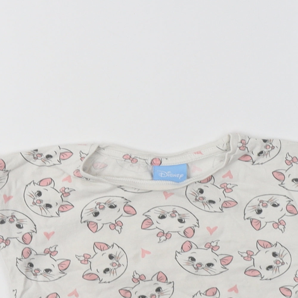 TU Girls White Geometric Cotton Basic T-Shirt Size 3-4 Years Crew Neck  - Cat Print