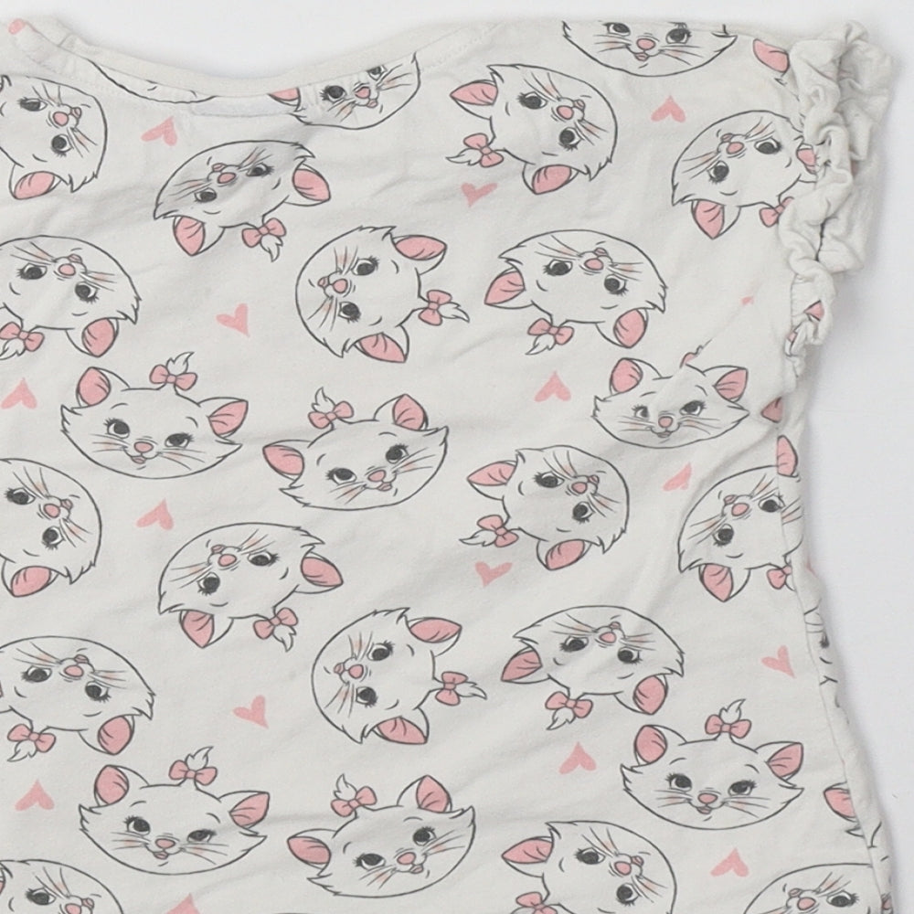 TU Girls White Geometric Cotton Basic T-Shirt Size 3-4 Years Crew Neck  - Cat Print