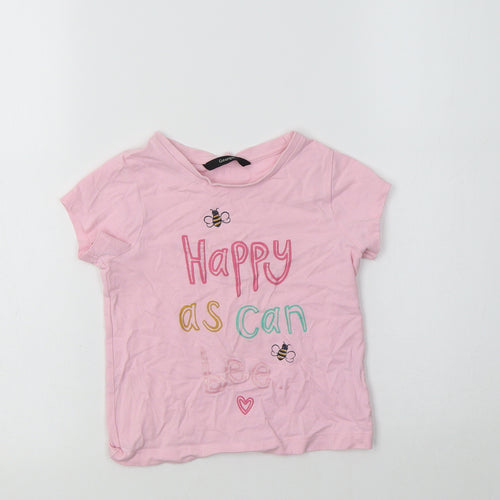 George Girls Pink  Cotton Basic T-Shirt Size 2-3 Years Crew Neck  - Bee Happy