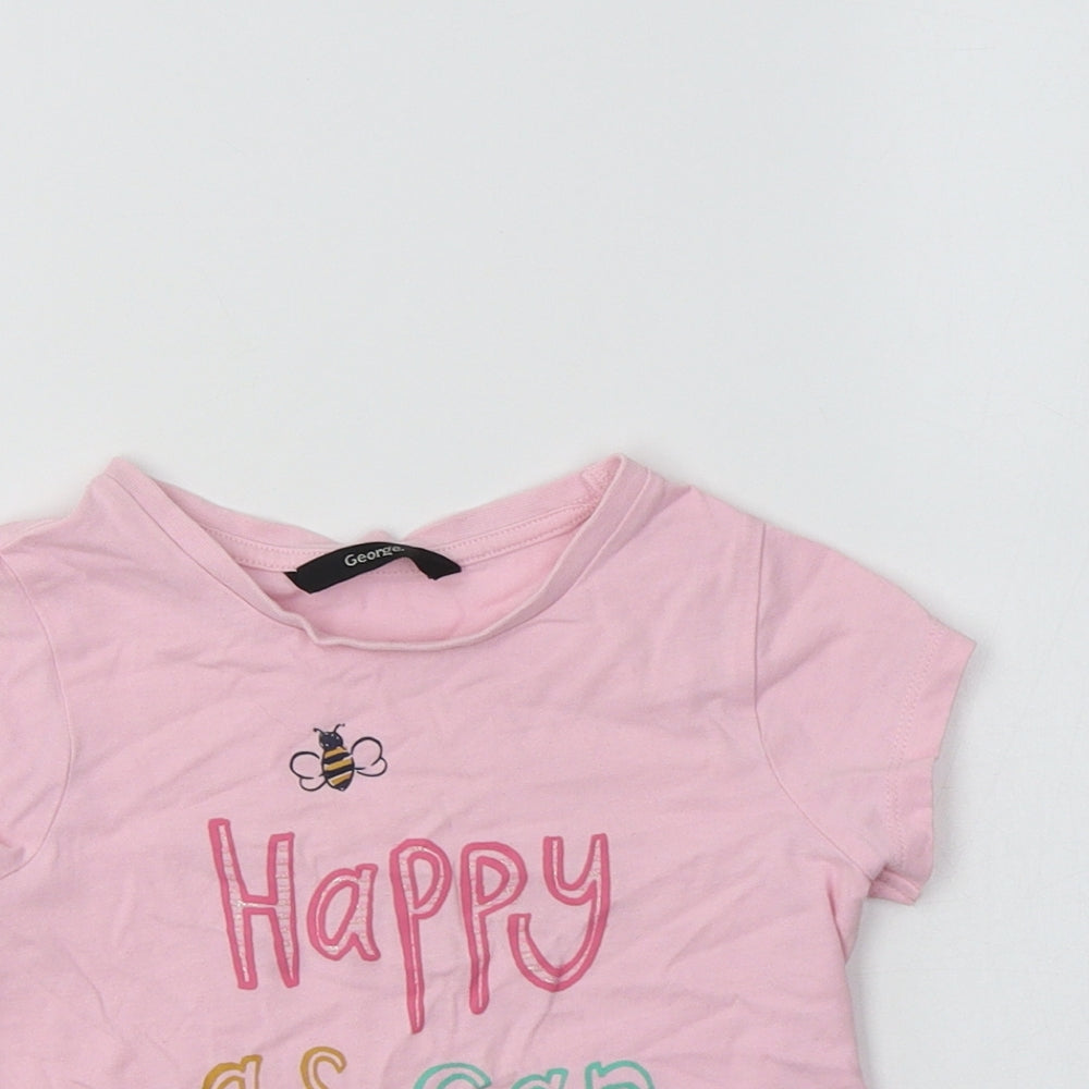 George Girls Pink  Cotton Basic T-Shirt Size 2-3 Years Crew Neck  - Bee Happy