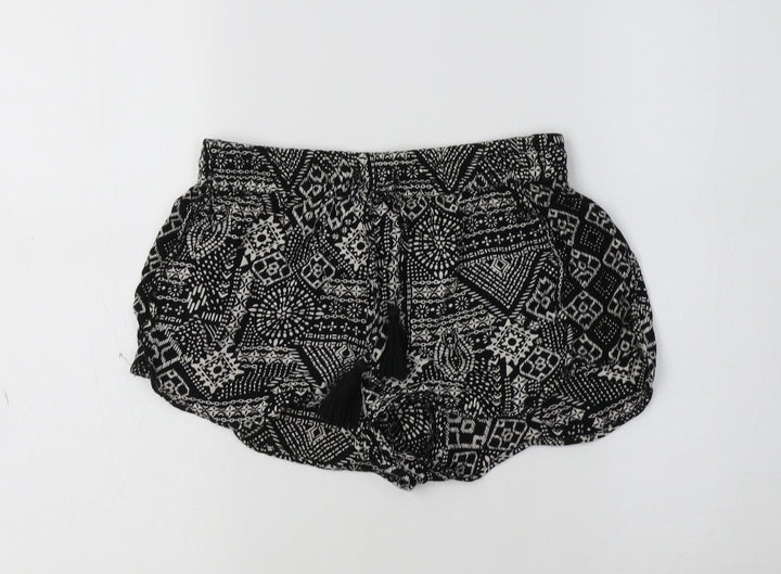 Primark Womens Black Geometric Viscose Bermuda Shorts Size 6 L3.5 in Regular