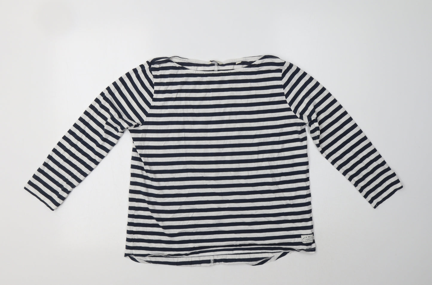 Jack Wills Womens White Striped Cotton Basic T-Shirt Size S Boat Neck