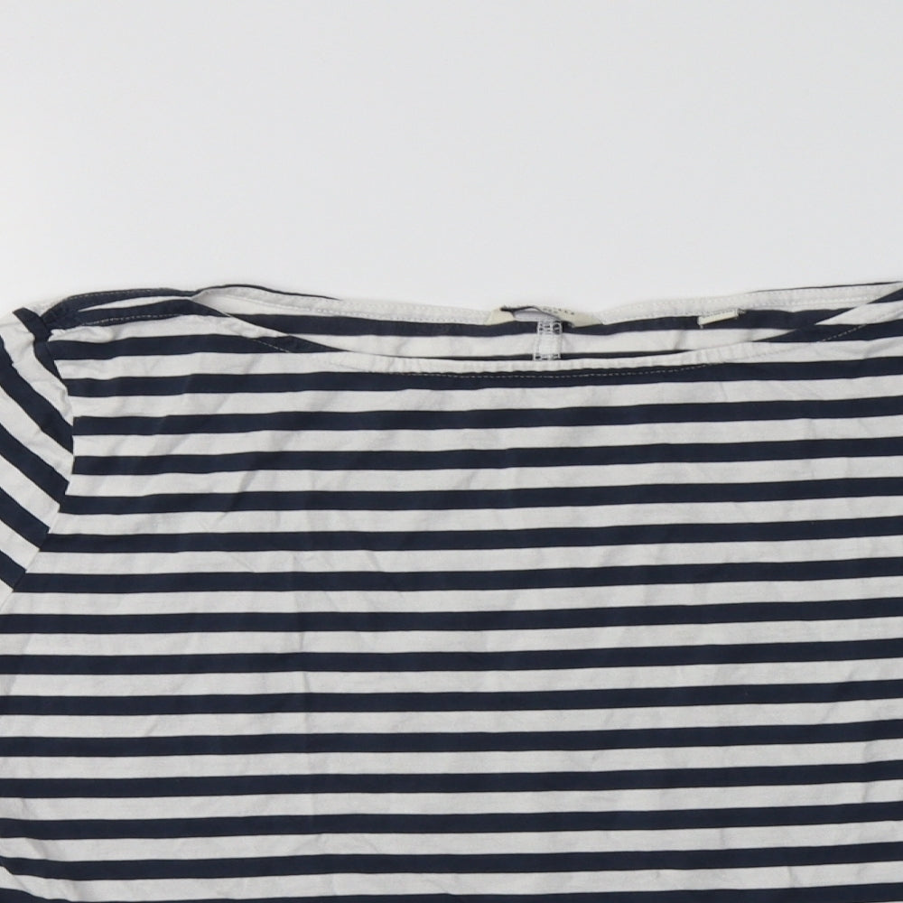 Jack Wills Womens White Striped Cotton Basic T-Shirt Size S Boat Neck