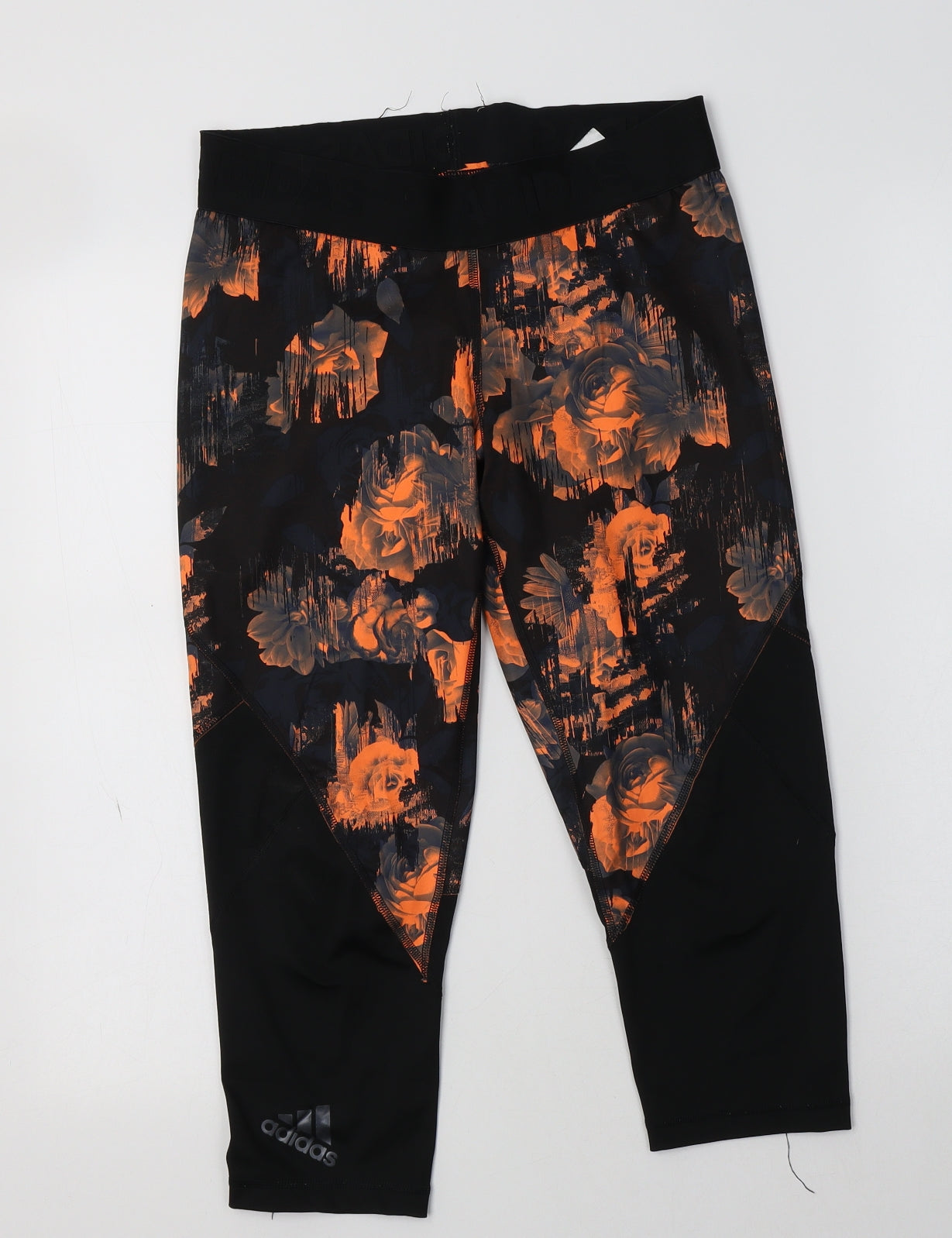 adidas Womens Black Floral Polyester Cropped Leggings Size 12 L22 in