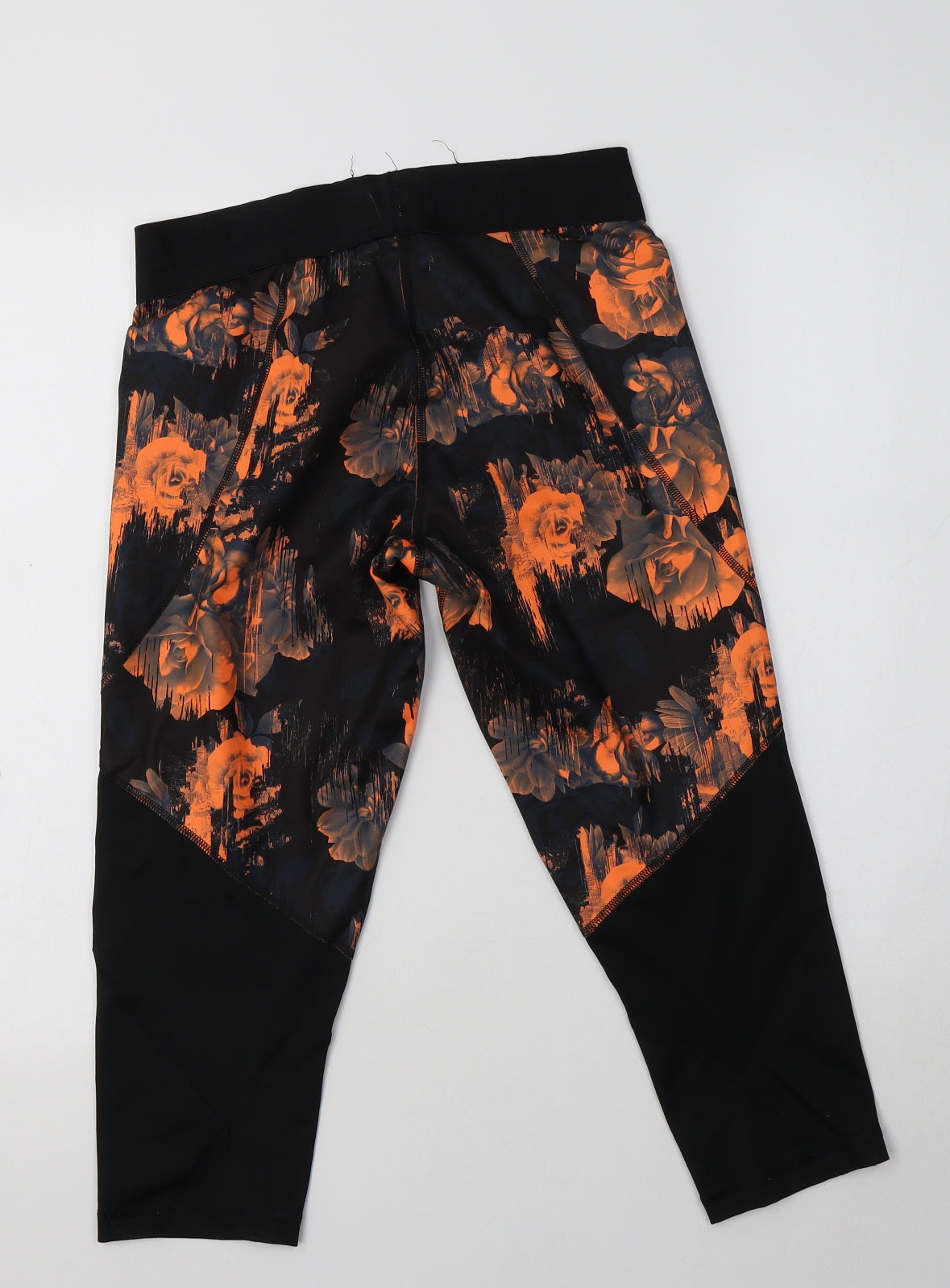 adidas Womens Black Floral Polyester Cropped Leggings Size 12 L22 in