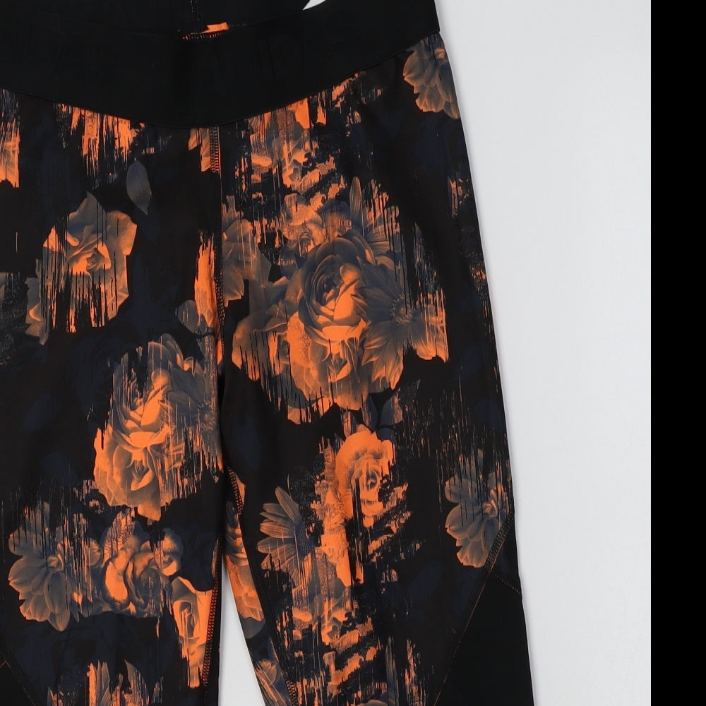 adidas Womens Black Floral Polyester Cropped Leggings Size 12 L22 in