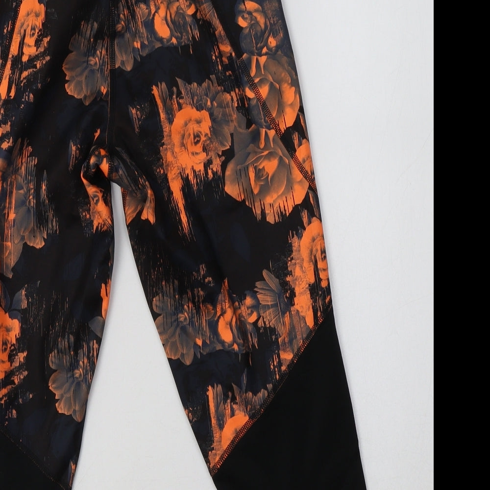 adidas Womens Black Floral Polyester Cropped Leggings Size 12 L22 in
