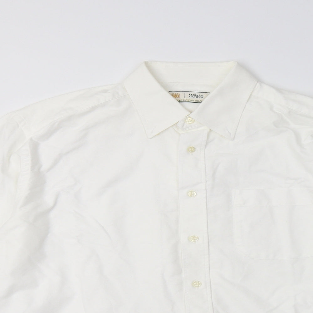 M&S Mens White  Cotton  Dress Shirt Size 16 Collared