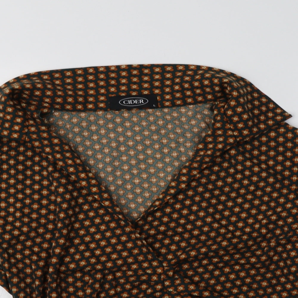 Cider Womens Green Floral Polyester Basic Blouse Size L V-Neck
