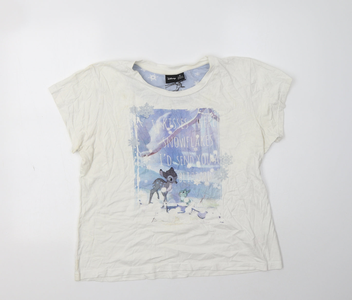 Primark Womens White  Cotton Top Pyjama Top Size M   - Bambi