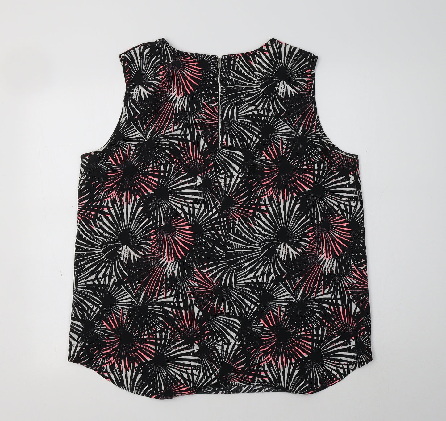 Preworn Womens Black Floral Polyester Basic Tank Size 18 Scoop Neck