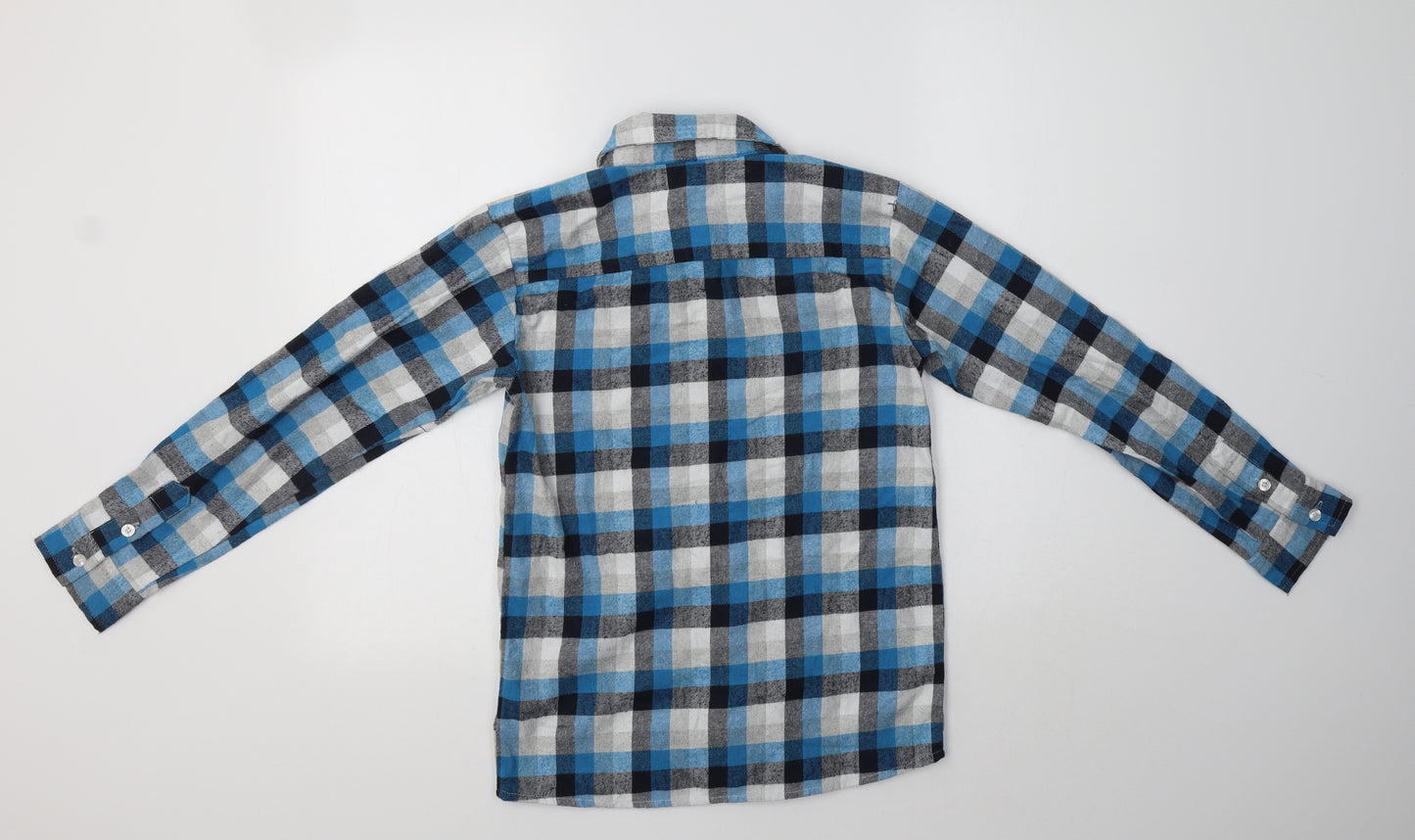 Bienzoe Boys Blue Check Cotton Basic Button-Up Size 11-12 Years Collared