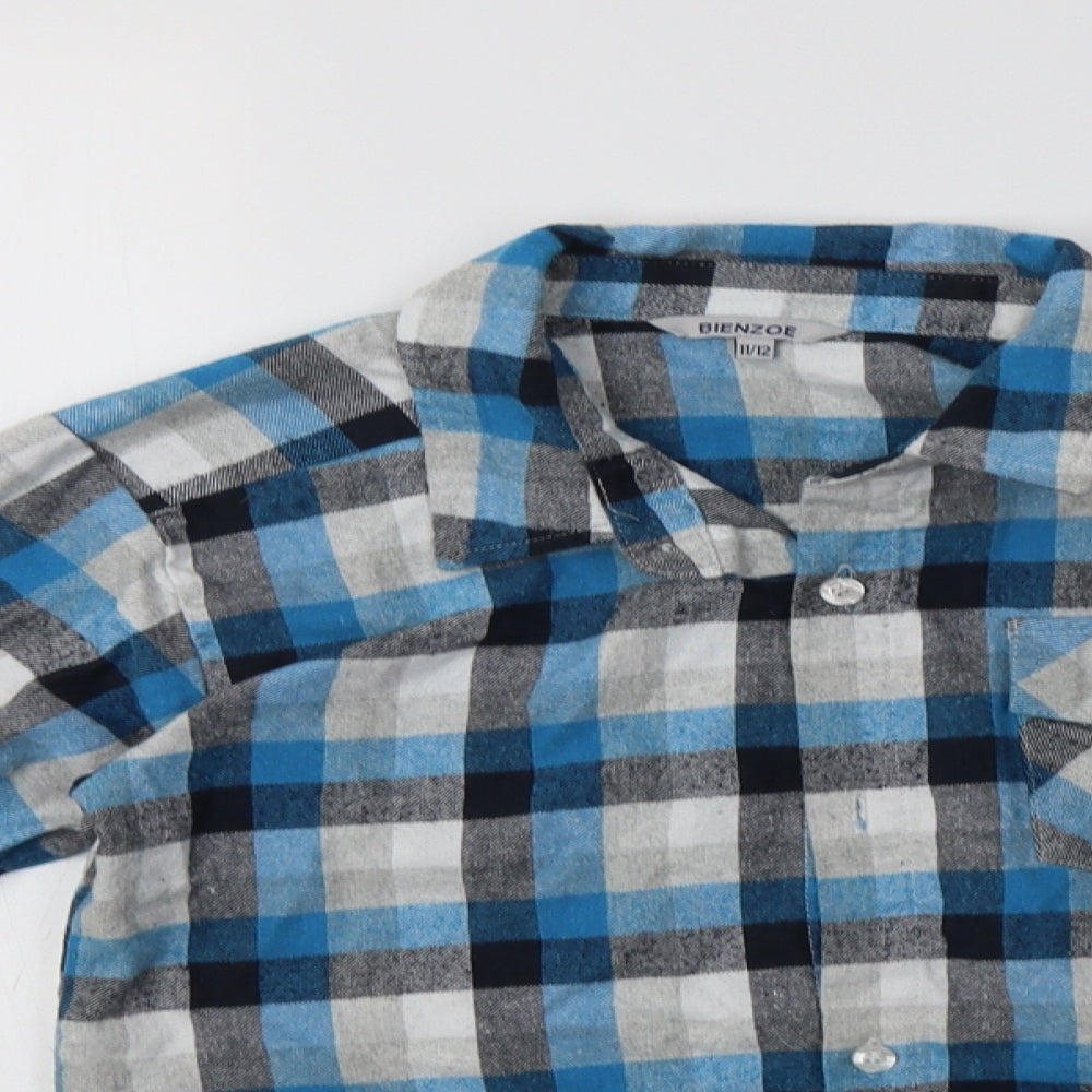 Bienzoe Boys Blue Check Cotton Basic Button-Up Size 11-12 Years Collared