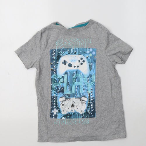 F&F Girls Grey  Cotton Basic Polo Size 8-9 Years Crew Neck  - Gaming