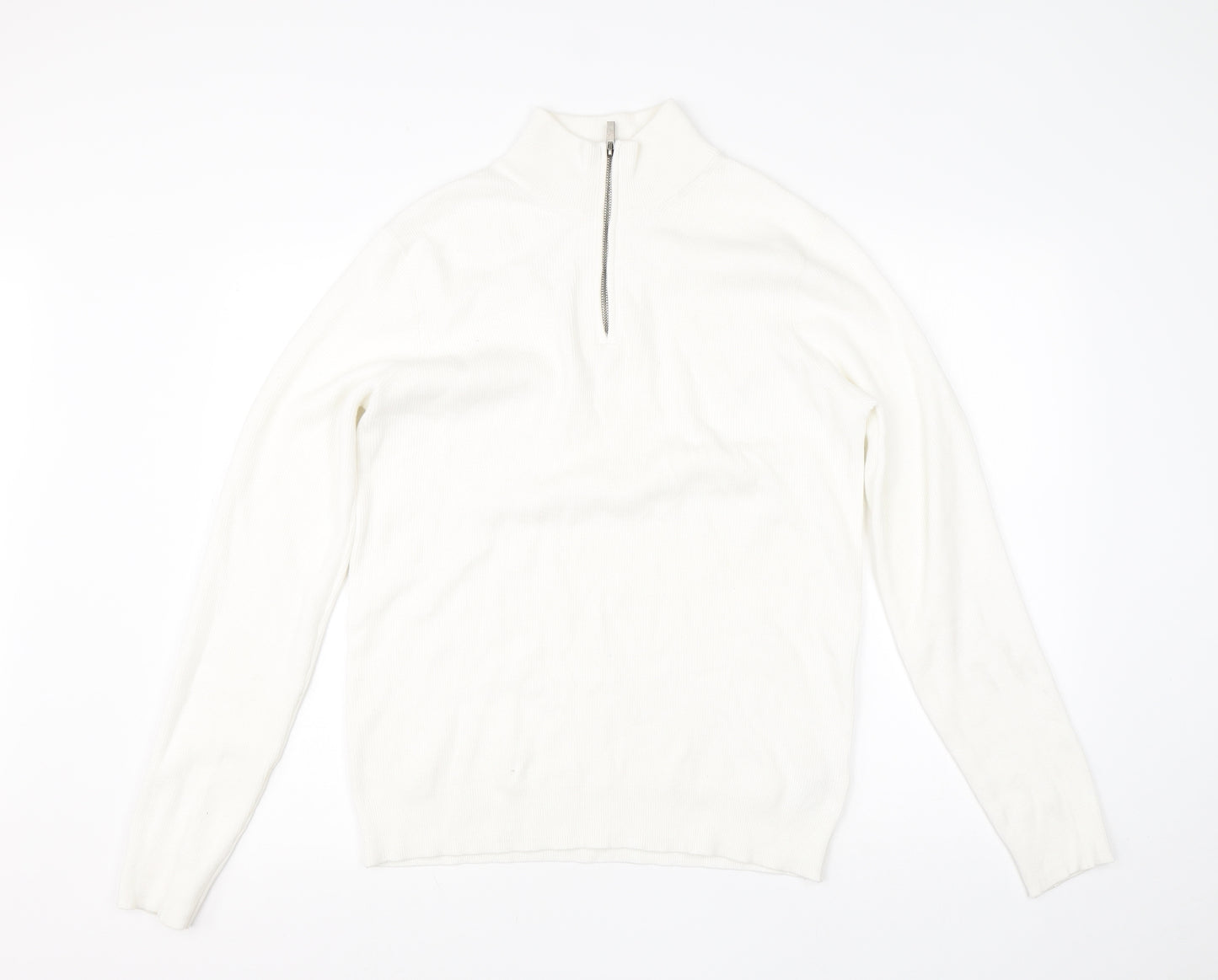 Primark Womens White High Neck  Cotton Pullover Jumper Size L