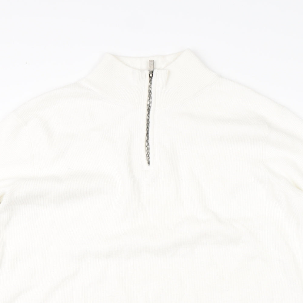 Primark Womens White High Neck  Cotton Pullover Jumper Size L