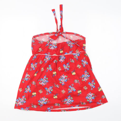Papaya Womens Red Floral Cotton Basic Blouse Size 12 Square Neck