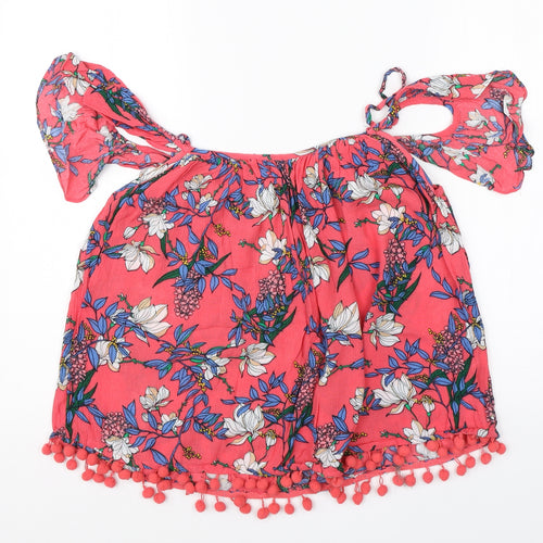 Dorothy Perkins Womens Pink Floral Viscose Basic Blouse Size 12 Square Neck