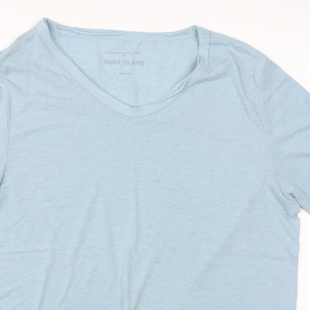 River Island Mens Blue  Cotton  T-Shirt Size M Round Neck